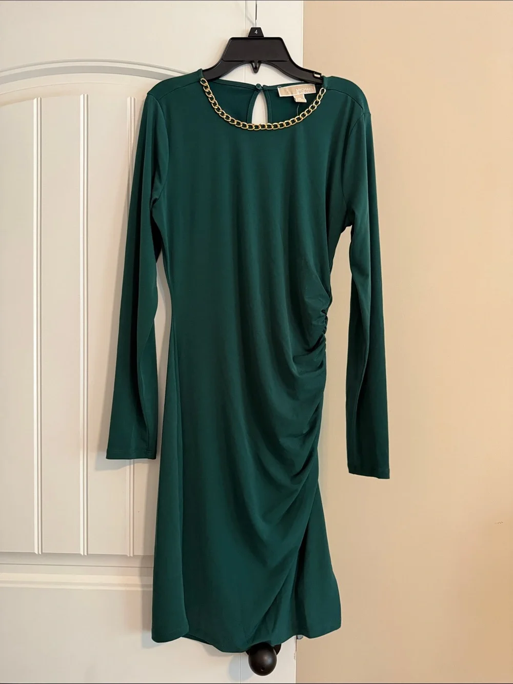 Michael Kors Emerald Green Long-Sleeve Dress with Gold Chain